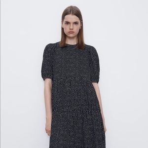 Zara polca dot gathered dress